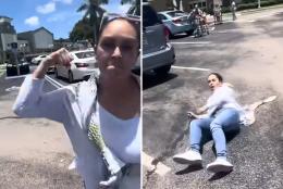 Enraged Fla. woman goes ballistic in parking lot, swings at YouTuber and is knocked to the ground